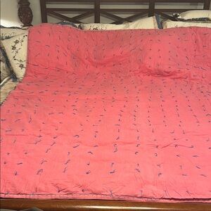 Primitive Vintage Pink Blue Tye Cotton Quilt Bedding 59”x74”
